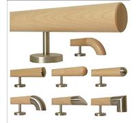 TIBU Ahorn - Manopola per corrimano per scale in legno con supporto dritto in acciaio inox, lunghezza 30-500 cm in un unico pezzo/Esempio: 150 cm con 3 supporti fresati