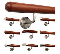 TIBU Mogano Corrimano in legno di corrimano per scale manico in acciaio inox angolato, lunghezza 30-500 cm in un unico pezzo, lunghezza 140 cm con 3 supporti - estremità emisfero fresato