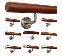 TIBU Mogano Corrimano in legno di corrimano per scale manico in acciaio inox, lunghezza 30-500 cm da un unico pezzo, lunghezza 140 cm con 3 supporti - estremità raggio fresato