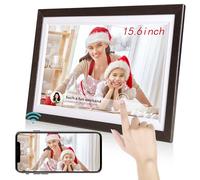 Tibuta Cornice digitale WLAN da 15,6 pollici, 1366 x 768 IPS touch screen, cornice digitale, noce 32G, condividere foto o video tramite l'app Frameo