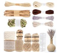 Ticeed 16pcs Decorativo Juta Corda in Canapa Naturale Fai da Te Artigianato Nastro Pizzi e Merletti Vintage Foglia Vite Nastro di Tela di Iuta per Matrimoni Giardino Natale Feste Regalo Bomboniere