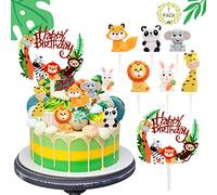 Ticeed 7 Pezzi decorazioni torta compleanno animali della giungla, set di decorazioni per torta 3D cupcake topper bambini Bimbo decorazioni Riutilizzabili con un Topper in Acrilico, Per feste
