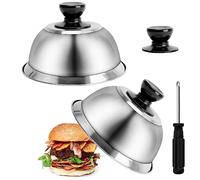 Ticeed Cappe per Hamburger, 2 Pezzi Copertura per Il Formaggio Campana per Hamburger in Acciaio Inox con 3 Manico e 1 Cacciavite Accessori per Barbecue, 16.2 * 16.2 * 6.5cm