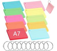 Ticeed Cartoncini Colorati a Righe, 500 Fogli Cartoncini per Schedario Formato A7 con 10 Anelli, schede flash perforate 10 Colori per Imparere, Formule, Appunti, Riunioni