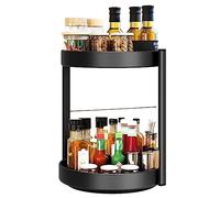 Ticeed Portaspezie Rotante a 360°, Scaffale Girevole a 2 Livelli Organizer Cucina Nero Vassoio Portaoggetti Girevole in Acciaio al Carbonio Porta Spezie per Cucina, Carico Massima 25 kg