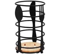 Ticeed Portautensili da Cucina, Portautensili Acciaio Inox Nero Porta Posate Cucina in Metallo Portautensili Rotondo per Cucina