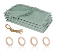 Ticeed Set di 4 tovaglioli da Tavolo in 100% Lino, 45 x 45 cm, in Tessuto Rustico con Anello per tovaglioli, riutilizzabili, per Feste di Matrimonio e Compleanni, Decorazione da Tavolo