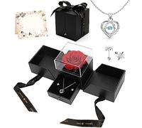 Ticeed Vera Rosa Eterna, Rosa Stabilizzata Vera Con Collana e Orecchini Kit Regalo per San Valentino Handmade Regali di Compleanno per Moglie Sorella Donna