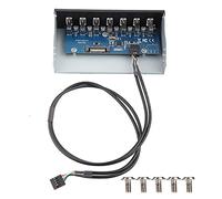 Ticfox Pannello hub USB Alloggiamento per unità hub per trasferimento dati ad alta velocità USB 2.0 a 7 porte per scatola per computer 5,25 pollici Lega di alluminio 15,5 cm