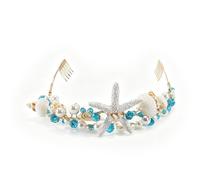 Ticha Fascia per capelli con perle argentate, accessorio per capelli a forma di corona di stella marina, fermaglio per capelli boho a forma di conchiglia per donne e ragazze