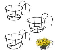 TiciKim 3 Pezzi Fioriera da Balcone per Ringhiera Portavasi da Appendere in Ferro Vasi Sospesi per Balcone, Adatto per Recinzione, Giardino, Terrazza, Interno ed Esterno (Nero)