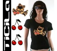 Ticila Cherry Tiki Oro Teschio Punk Emo Ska T-Shirt XS/S