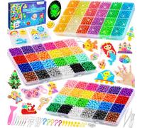 TicKiddos Set di perline per fusibili ad acqua, 24 colori, 4300+ pezzi solidi e 12 colori, 2100+ pezzi compatibili con ricarica fosforescente, 5 mm, adesivi ad acqua con accessori come giocattoli fai