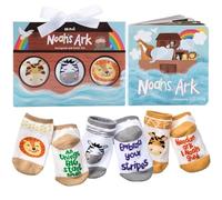 Tickle & Main Noah's Ark - Set regalo da 4 pezzi, per bambini da 0 a 12 mesi, con libro di fiabe e 3 paia di calzini per animali, regali per battesimi, regali di cresima e regali
