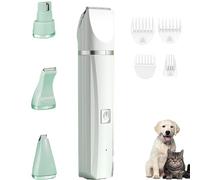 Tickle Paw 4 in 1 Electric Pet Grooming Kit - Hair Trimmer, Clipper, Nail Grinders for Cats & Dogs, Rechargeable Low Noise are Ultra-Quiet Operation, Waterproof (White)