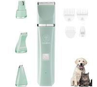 Tickle Paw 4 in 1 Electric Pet Grooming Kit - Hair Trimmer, Clipper, Nail Grinders for Cats & Dogs, Rechargeable Low Noise are Ultra-Quiet Operation, Waterproof (Green)