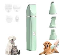 Tickle Paw 4 in 1 Electric Pet Grooming Kit - Hair Trimmer, Clippers, Nail Grinder for Cats & Dogs, Pet Paw Shaver W/Powerful Motor, Precision Trimming, Are Ultra-Quiet Operation, Waterproof (Green)