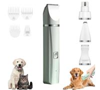Tickle Paw 4 in 1 Electric Pet Grooming Kit - Hair Trimmer, Clippers, Nail Grinder for Cats & Dogs, Pet Paw Shaver W/Powerful Motor, Precision Trimming, Are Ultra-Quiet Operation, Waterproof (White)