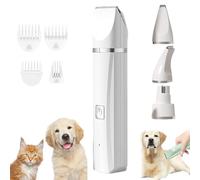 Tickle Paw 4 in 1 Electric Pet Grooming Kit - Hair Trimmer, Clippers, Nail Grinder for Cats & Dogs, Pet Paw Shaver W/Powerful Motor, Rechargeable Low Noise Pet Hair Trimmer (White)
