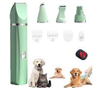 Tickle Paw 4 in 1 Electric Pet Grooming Kit - Hair Trimmer, Clippers & Nail Grinder for Dogs & Cats, Precision Trimming, Are Ultra-Quiet Operation, Waterproof (Green)
