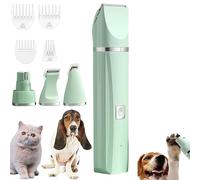 Tickle Paw 4 in 1 Electric Pet Grooming Kit - Hair Trimmer, Clippers, Pet Paw Shaver W/Powerful Motor for Cats & Dogs, Precision Trimming, Are Ultra-Quiet Operation, Waterproof (Green)
