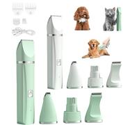 Tickle Paw 4 in 1 Electric Pet Grooming Kit - Hair Trimmer, Quiet Dog Nail Grinder & Paw Trimmer, Rechargeable Low Noise, Precision Trimming, Waterproof, for Cat Dogs Paws Face Ears (Green+White)