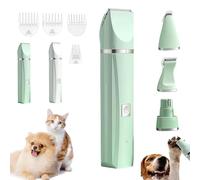 Tickle Paw 4 in 1 Electric Pet Grooming Kit - Hair Trimmer, Quiet Dog Nail Grinder & Paw Trimmer, Rechargeable Low Noise, Precision Trimming, Waterproof (Green)