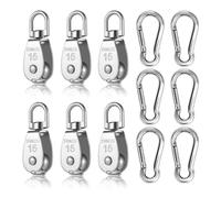 TICKLELY Carrucola Puleggia con Gancio - Set di 6 Pulegge Carrucola Resistenti per Palestra,6 ganci a molla, Sollevamento Ed Edilizia, Acciaio Inox 304, con Piastra Girevole