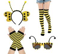 TICKLELY Costume Halloween Per Coppia Set Completo di Accessori di Carnevale per Donna Cosplay di Carnevale per a Tema Ape Costume Coccinella con Fascia Occhiali Guanti a Righe Calzini Ginocchio