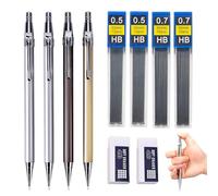 TICKLELY Set Di 4 Matite Automatiche In Metallo Da 0,5 E 0,7 Mm Con 4 Ricariche E 2 Gomme, Perfette Per Gli Della Il Disegno, La Scrittura E L'arte（Colori della matita abbinati in modo casuale）