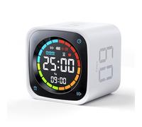 Ticktime TK3 Timer Pomodoro con Preset 5/10/30/60 Min, Countdown Personalizzato, Cronometro e Orologio LED, 3 Allarme, Vibrazione/Silenzioso/Suono, Ricaricabile, per TDAH Ufficio Studi Compiti, Bianco