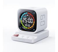 Ticktime TK3 Timer Pomodoro, Preset 5/10/30/60 Min, Countdown Personalizzato, Cronometro e Orologio LED, 3 Allarme, Vibrazione/Silenzioso/Suono, Ricaricabile, per TDAH Ufficio Studi Compiti, Bianco