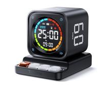 Ticktime TK3 Timer Pomodoro, Preset 5/10/30/60 Min, Countdown Personalizzato, Cronometro e Orologio LED, 3 Allarme, Vibrazione/Silenzioso/Suono, Ricaricabile, per TDAH Ufficio Studi Compiti, Nero