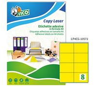 etichette adesive lp4c - in carta - laser - permanenti - 105 x 72 mm - 8 et/fg - 70 fogli giallo opaco - tico