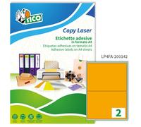 etichette adesive lp4f - in carta - angoli arrotondati - laser - permanenti - 200 x 142 mm - 2 et/fg - 70 fogli - aranci