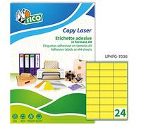 etichette adesive lp4f - in carta - con margini - permanenti - 70 x 36 mm - 24 et/fg - 70 fogli - giallo fluo - tico