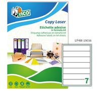 etichette bianche con angoli arrotondati tico copy laser premium 190x38 mm - 7 et./foglio - conf. 100 fogli lp4w-19038