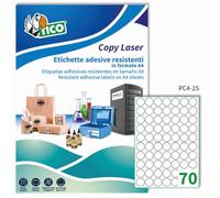 etichette adesive tonde pc4 - in poliestere - laser - permanenti - diametro 25 mm - 70 et/fg - 100 fogli - trasparente -