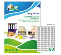 etichette adesive ovali sl4 - in carta - permanenti - 36 x 20 mm - 60 et/fg - 100 fogli - argento satinato - tico