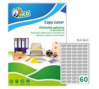 Tico Italia SL4-3621 Etichette adesive carta argento, 100 fogli A4, forma pergamena 36x21mm, 60 etichette per foglio, adesivo permanente, stampanti laser, tipografiche e serigrafiche