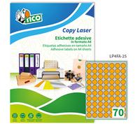 TICO - LP4FA-25 - Etichette adesive tonde LP4F - in carta - con margini - permanenti - diametro 25 mm - 70 et-fg - 70 fogli - arancio fluo - Tico - 61781 - Conf. da 1 Pz.