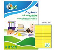 TICO - LP4FG-9934 - Etichette adesive LP4F - in carta - angoli arrotondati - permanenti - 99,1 x 34 mm - 16 et-fg - 70 fogli - giallo fluo - Tico - 58409 - Conf. da 1 Pz. - LP4FG-9934