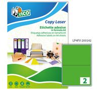 TICO - LP4FV-200142 - Etichette adesive LP4F - in carta - angoli arrotondati - permanenti - 200 x 142 mm - 2 et-fg - 70 fogli - verde fluo - Tico - 53664 - Conf. da 1 Pz. - LP4FV-200142