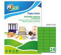 TICO - LP4FV-7036 - Etichette adesive LP4F - in carta - con margini - permanenti - 70 x 36 mm - 24 et-fg - 70 fogli - verde fluo - Tico - 58406 - Conf. da 1 Pz. - LP4FV-7036