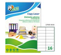 TICO - LP4W-9934 - Etichette adesive LP4W - in carta - angoli arrotondati - permanenti - 99,1 x 34 mm - 16 et-fg - 100 fogli - bianco - Tico - 72866 - Conf. da 1 Pz. - LP4W-9934