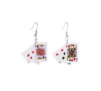 Ticome 1 paio di orecchini pendenti a forma di carte da gioco, da donna, in lega, picche, cuore, poker, divertente gioco di personalità, hip hop, set di diamanti, leggeri, per donna, uomo, gioielli
