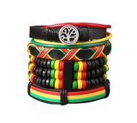 Ticome 4 braccialetti rasta Bob Marley in pelle intrecciata, stile rasta, stile hippie, reggae, intrecciati, fatti a mano, braccialetti regolabili per uomini e donne, idea regalo