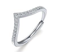 Ticome Anello impilabile a forma di V in argento Sterling, con diamante dritto, coppie, fidanzamento e matrimonio, design intarsiato