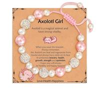 Ticome Axolotl - Braccialetto per ragazze, con perle rosa e sfera in zirconia cubica, con ciondolo in lega, regolabile, idea regalo per Natale e compleanno