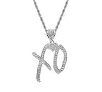Ticome Collana hip hop, semplice ciondolo a forma di lettera XO, collana alla moda in lega di zirconi, alla moda e alla moda, accessorio alla moda, unisex, regalo brillante (argento)
